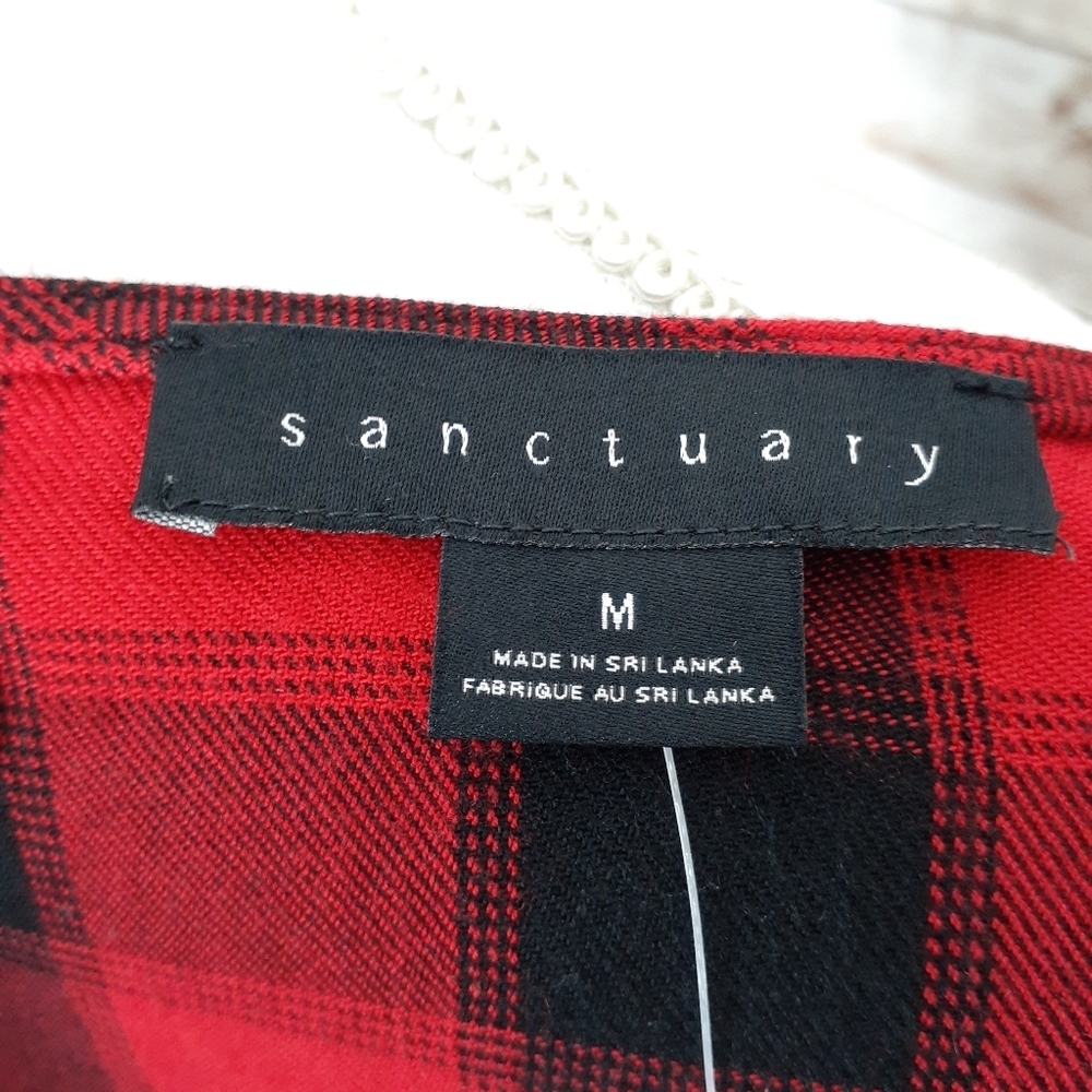 Sanctuary Peplum Top M Red Black Plaid 924 - Picture 5 of 6